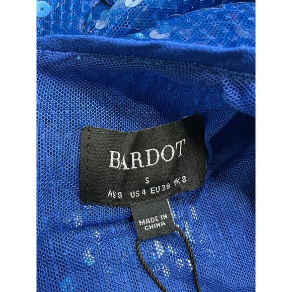 Bardot 'Verona' Blue Sequin Front Cut Out Sequin Long Sleeve Dress Size 4 - NWT - Picture 4 of 5